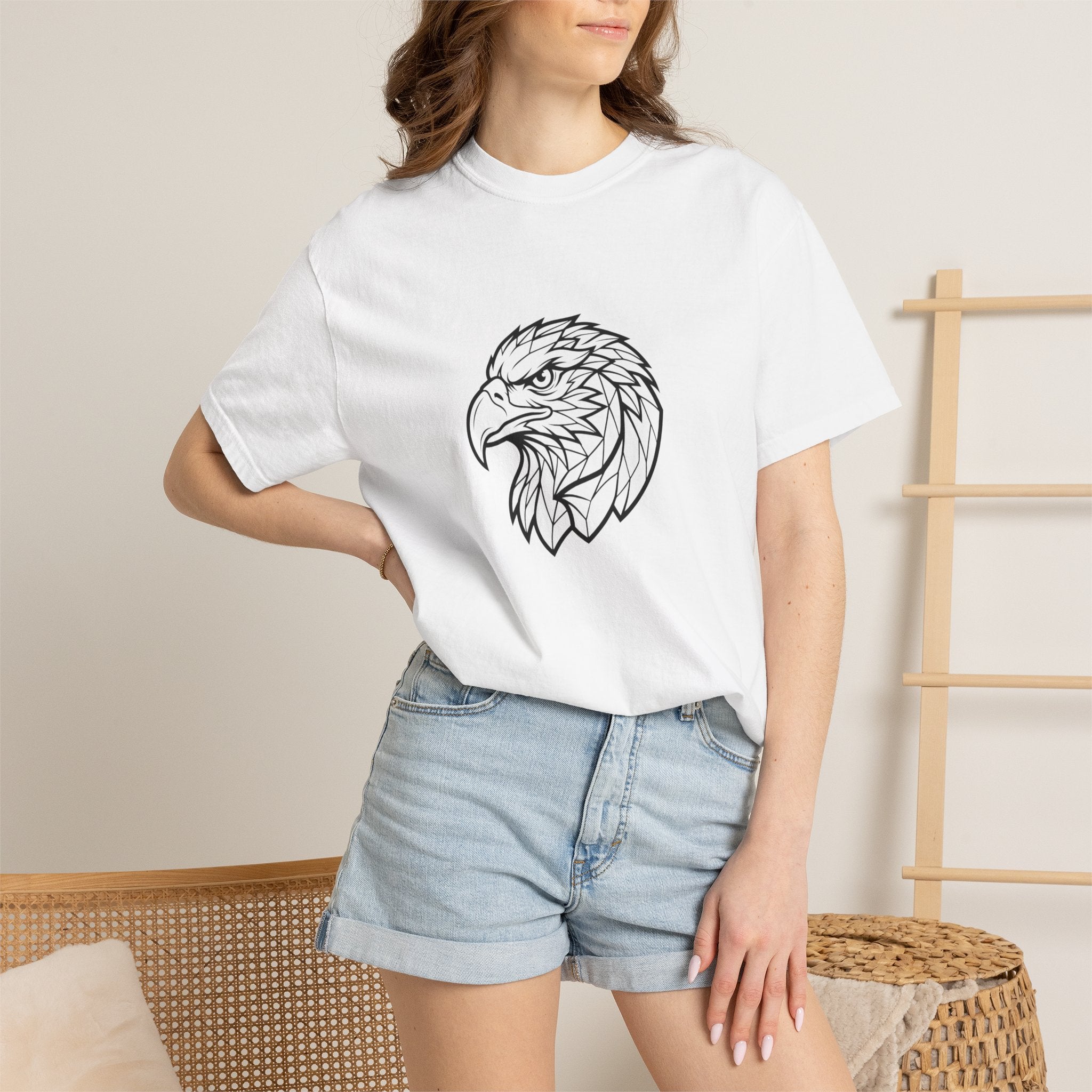 Geometric Eagle Head T-Shirt — Minimalist Line Art Bird Tee