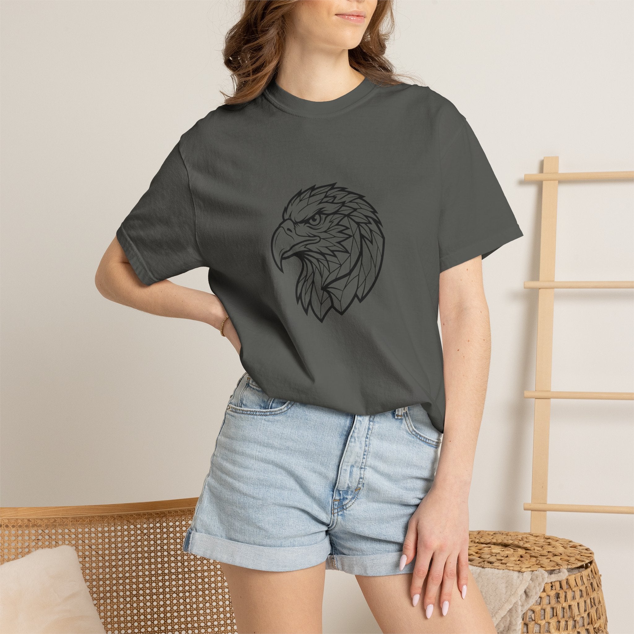 Geometric Eagle Head T-Shirt — Minimalist Line Art Bird Tee