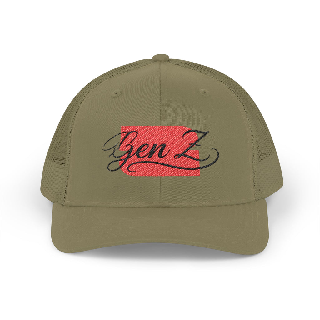 Gen Z Embroidered Trucker Cap – Vintage Script Patch Snapback