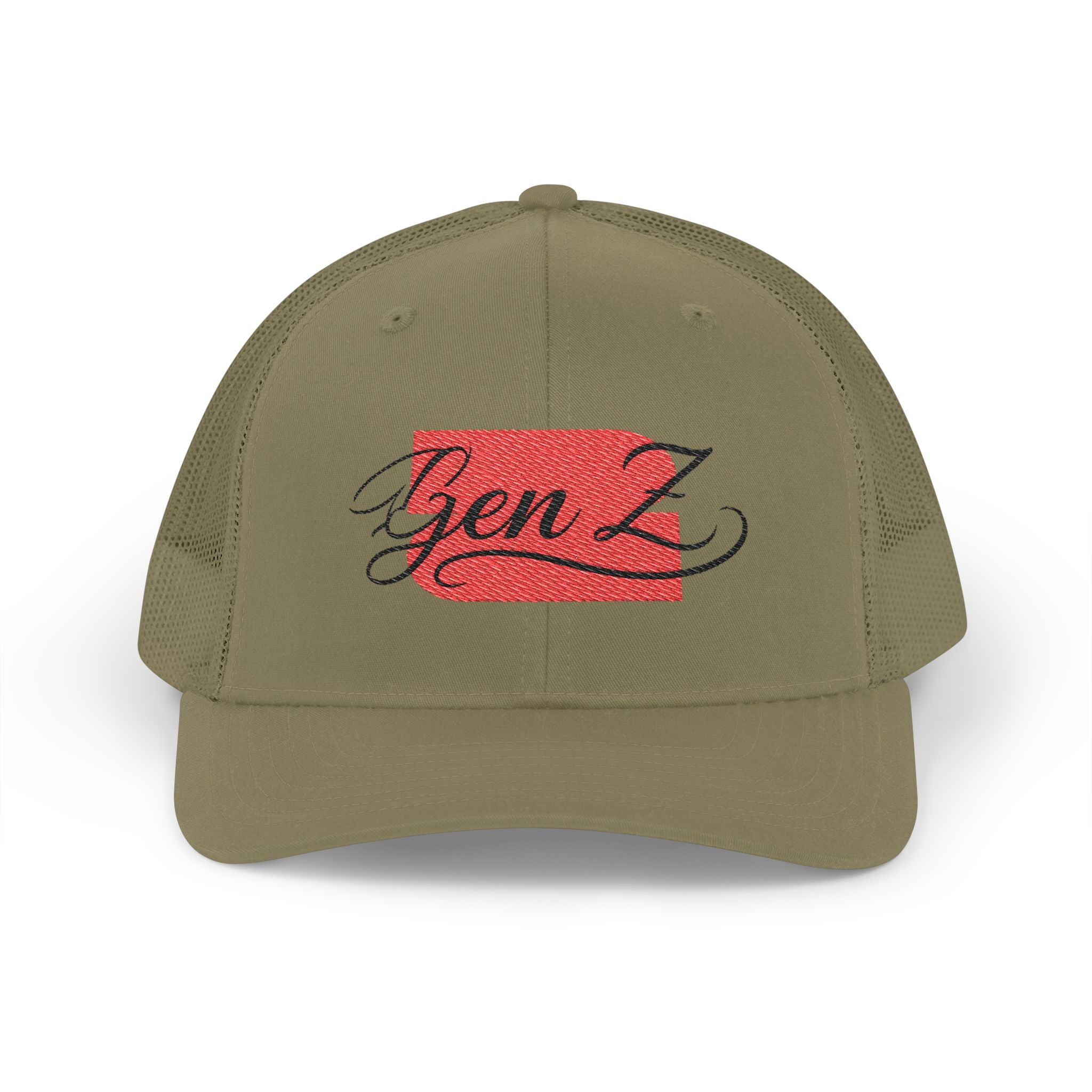 Gen Z Embroidered Trucker Cap – Vintage Script Patch Snapback