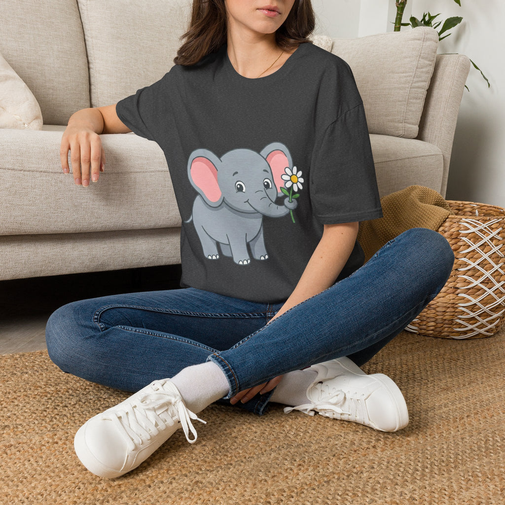 Elephant with Daisy T-Shirt — Cute Baby Elephant Graphic Tee