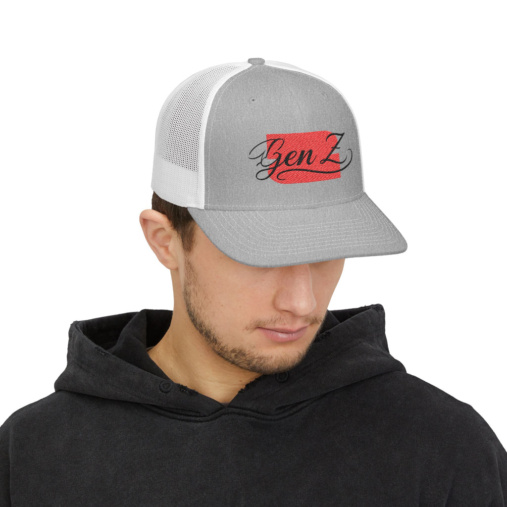 Gen Z Embroidered Trucker Cap – Vintage Script Patch Snapback