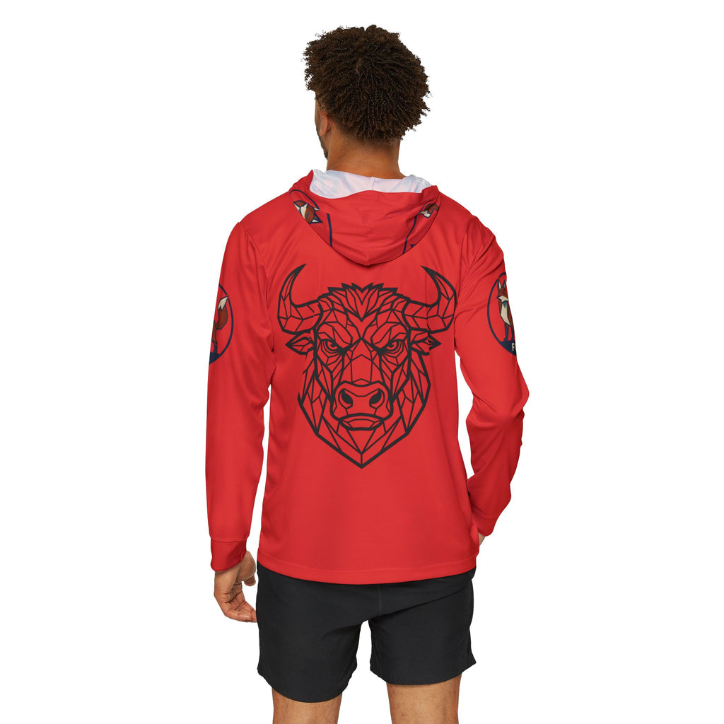 Red Geometric Bull Hoodie — Men's Sports Warmup Pullover