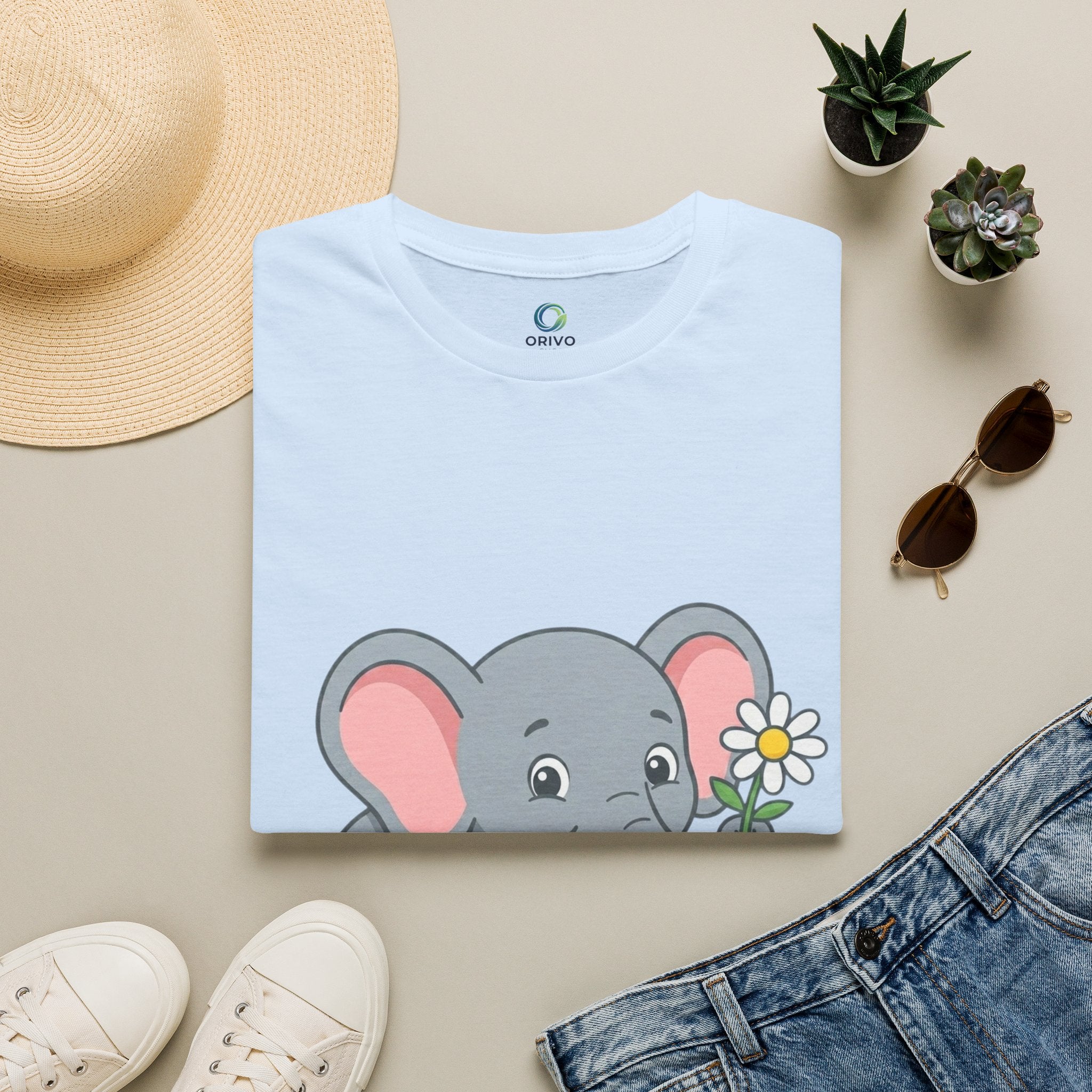 Elephant with Daisy T-Shirt — Cute Baby Elephant Graphic Tee