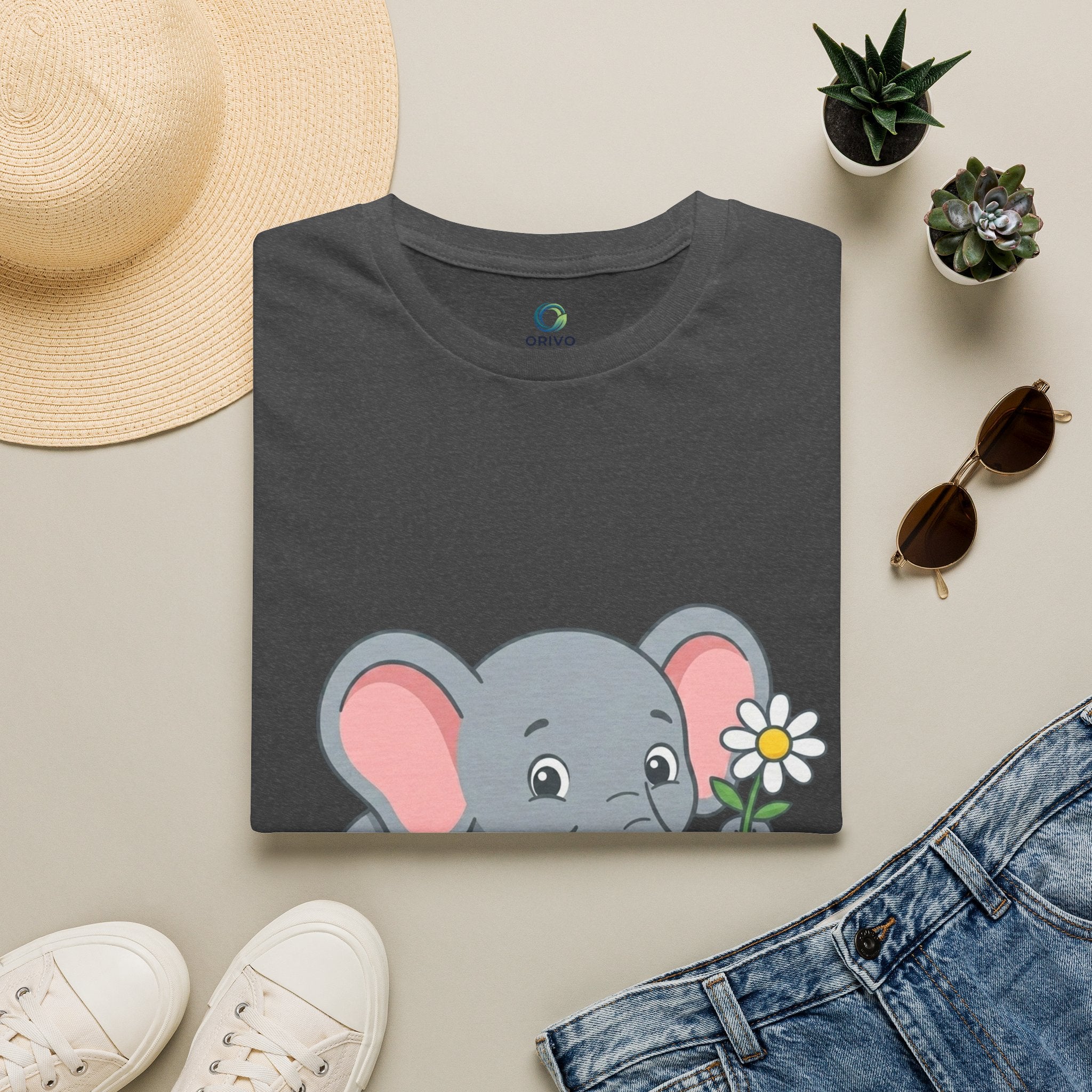 Elephant with Daisy T-Shirt — Cute Baby Elephant Graphic Tee