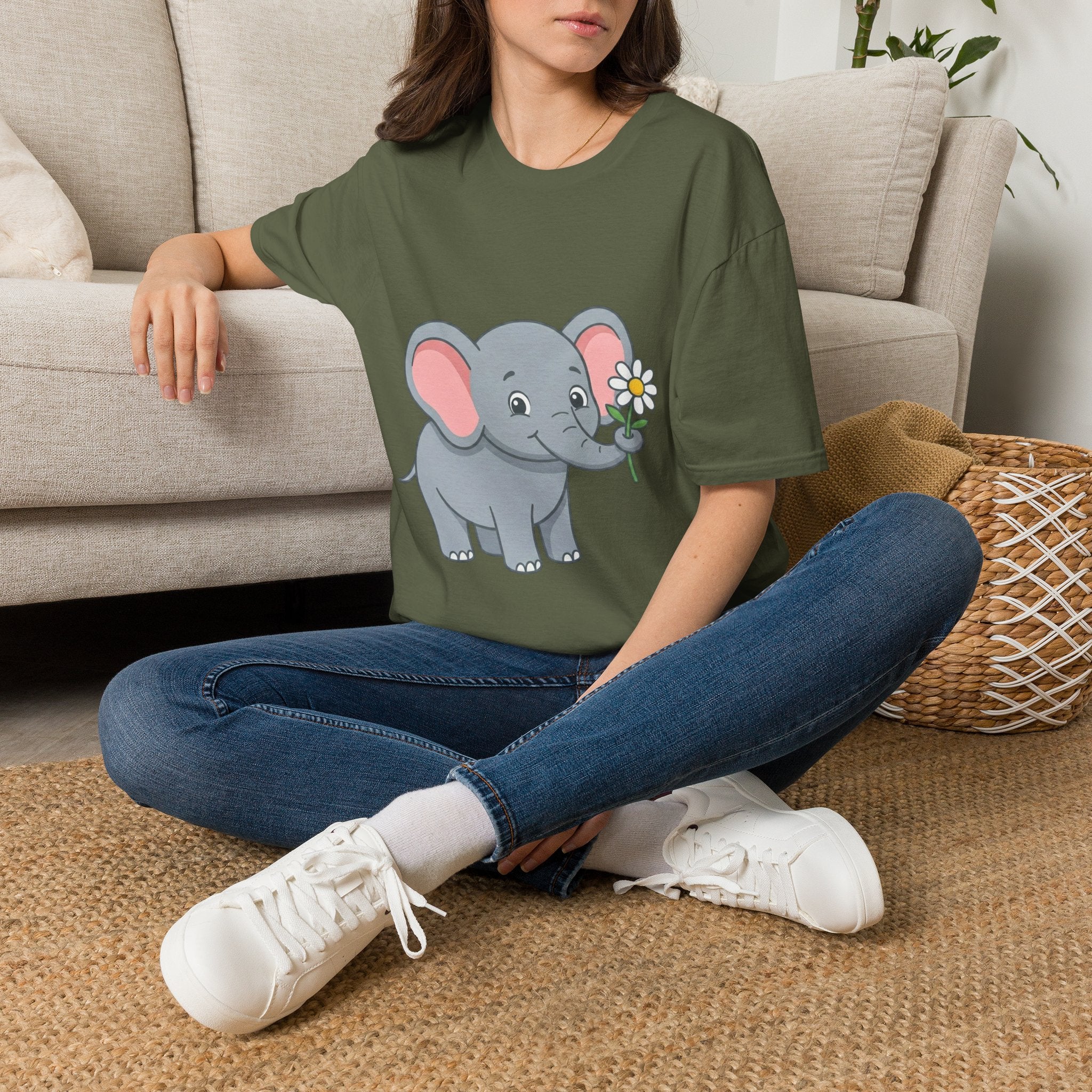 Elephant with Daisy T-Shirt — Cute Baby Elephant Graphic Tee