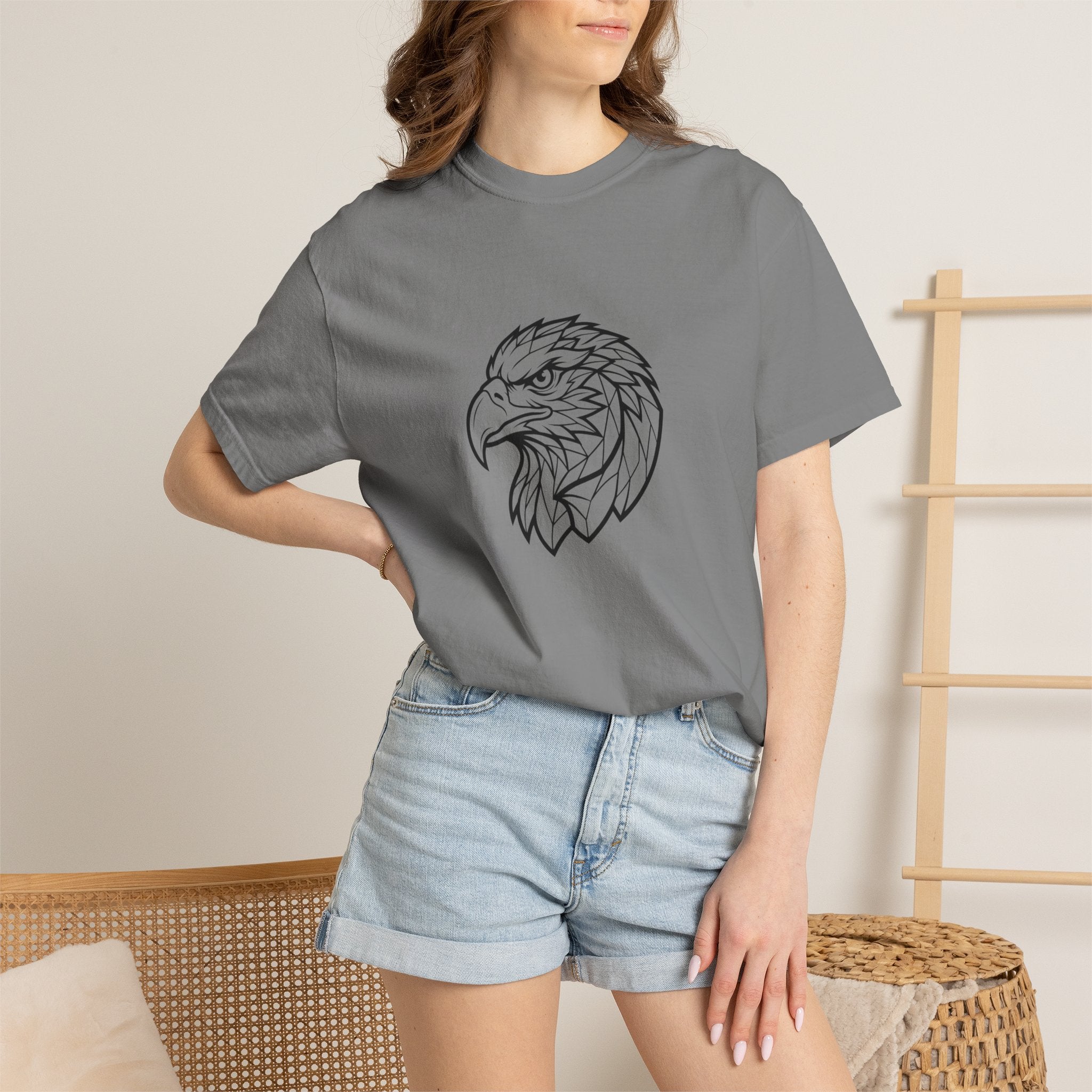 Geometric Eagle Head T-Shirt — Minimalist Line Art Bird Tee