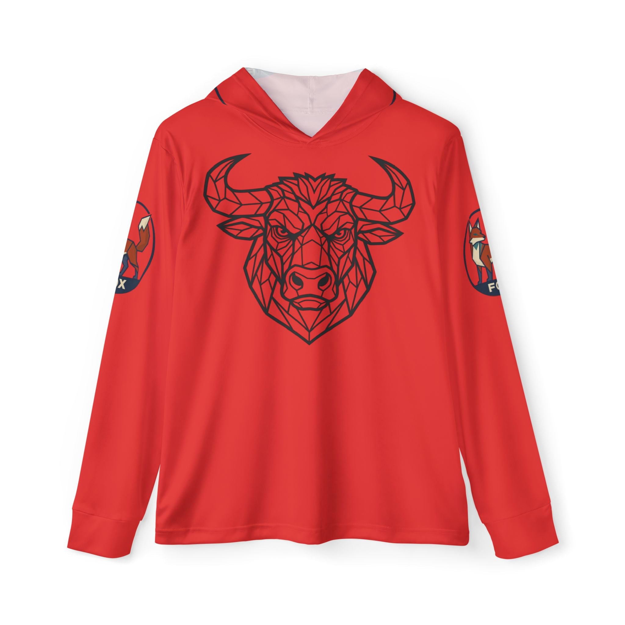 Red Geometric Bull Hoodie — Men's Sports Warmup Pullover