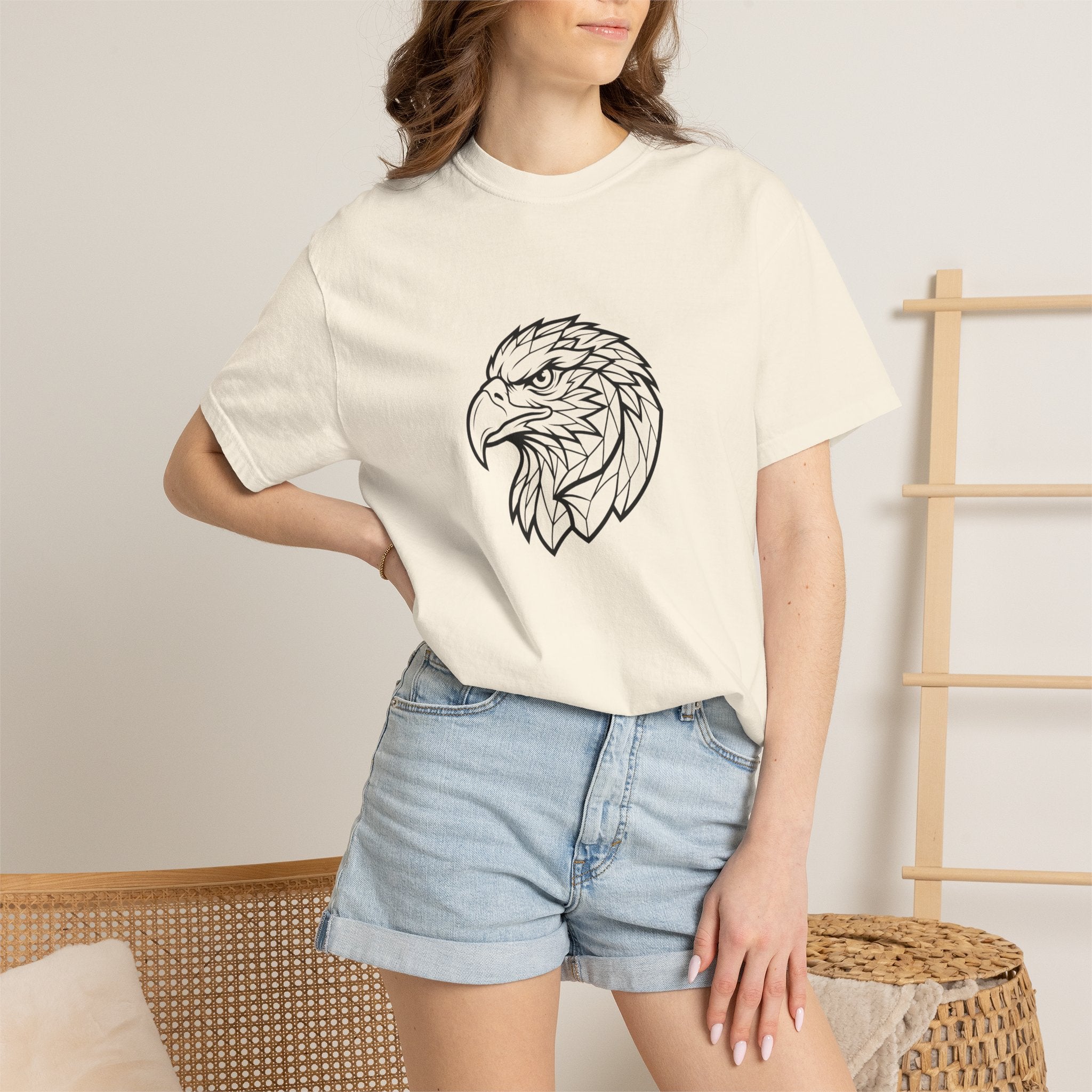 Geometric Eagle Head T-Shirt — Minimalist Line Art Bird Tee