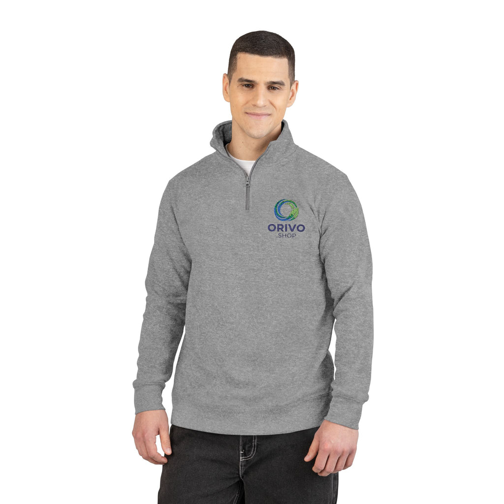 Embroidered Fleece Quarter-Zip Pullover — Relaxed Everyday Comfort