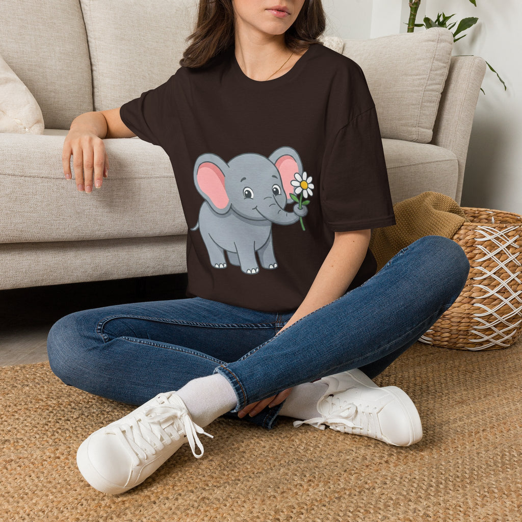 Elephant with Daisy T-Shirt — Cute Baby Elephant Graphic Tee