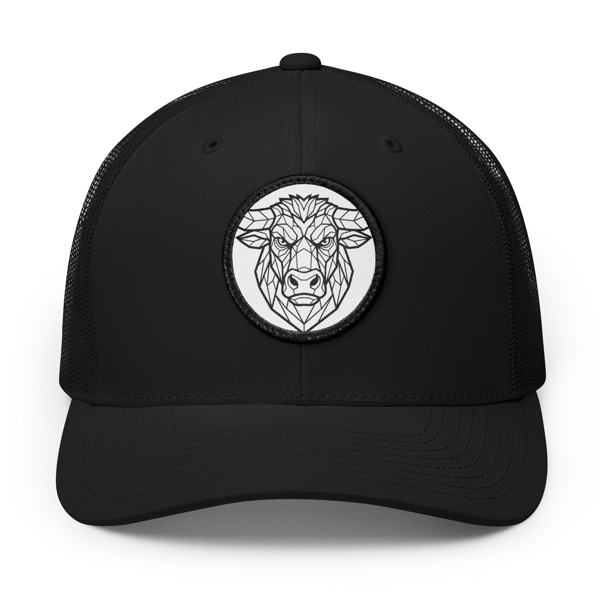 Embroidered Ram Patch Trucker Cap — Black Snapback Hat