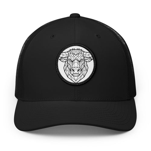 Embroidered Ram Patch Trucker Cap — Black Snapback Hat