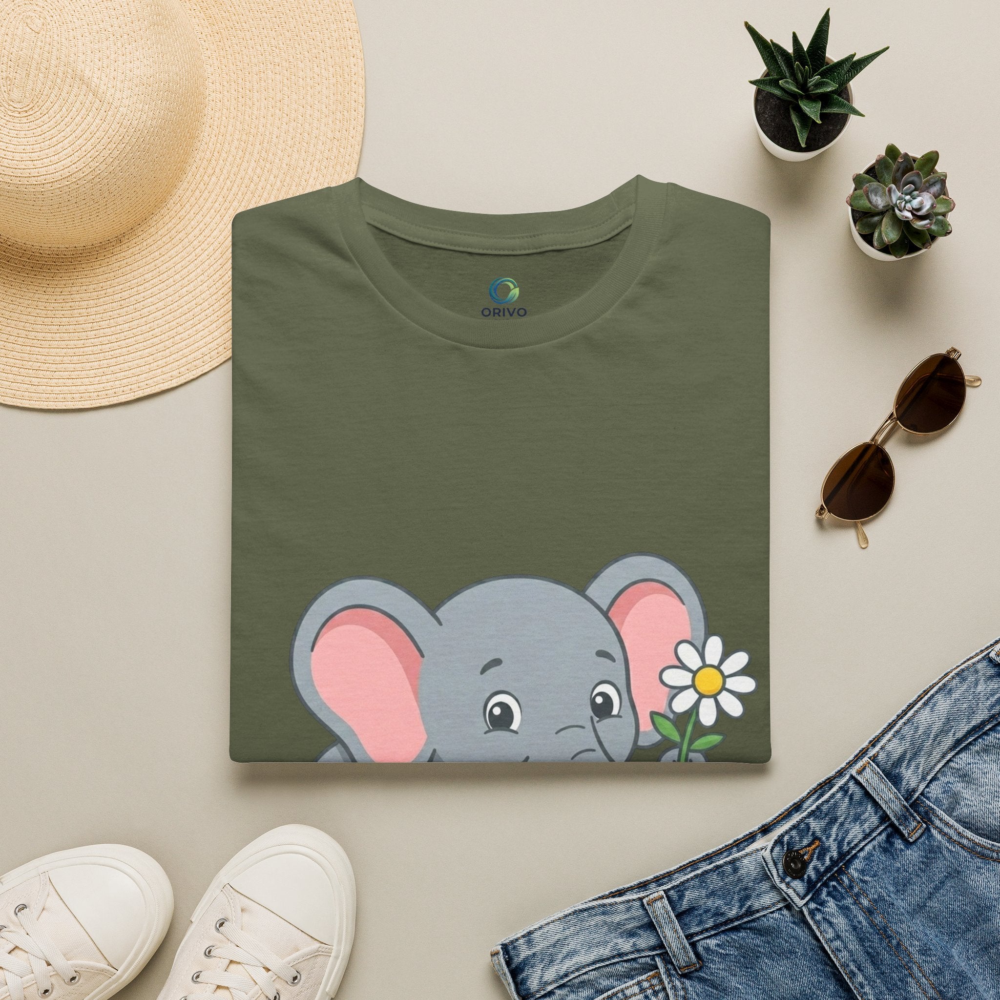 Elephant with Daisy T-Shirt — Cute Baby Elephant Graphic Tee