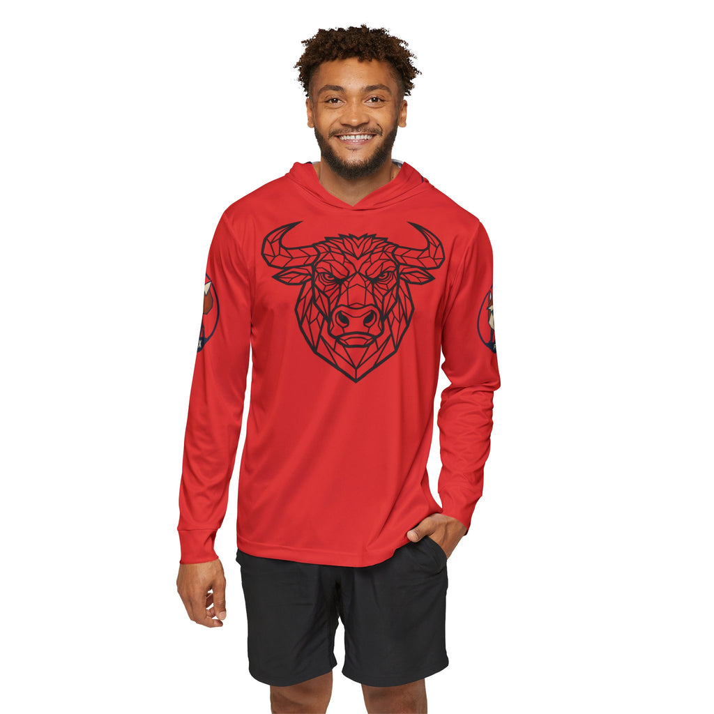Red Geometric Bull Hoodie — Men's Sports Warmup Pullover