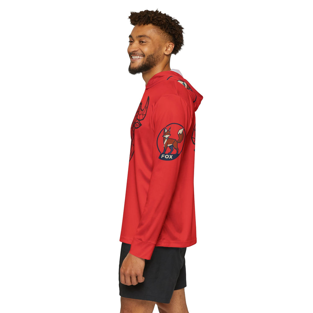 Red Geometric Bull Hoodie — Men's Sports Warmup Pullover