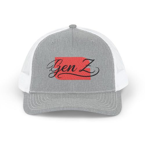 Gen Z Embroidered Trucker Cap – Vintage Script Patch Snapback