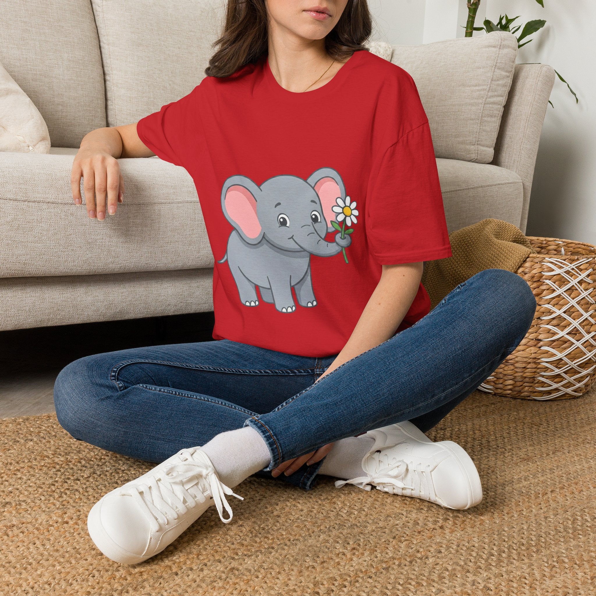 Elephant with Daisy T-Shirt — Cute Baby Elephant Graphic Tee
