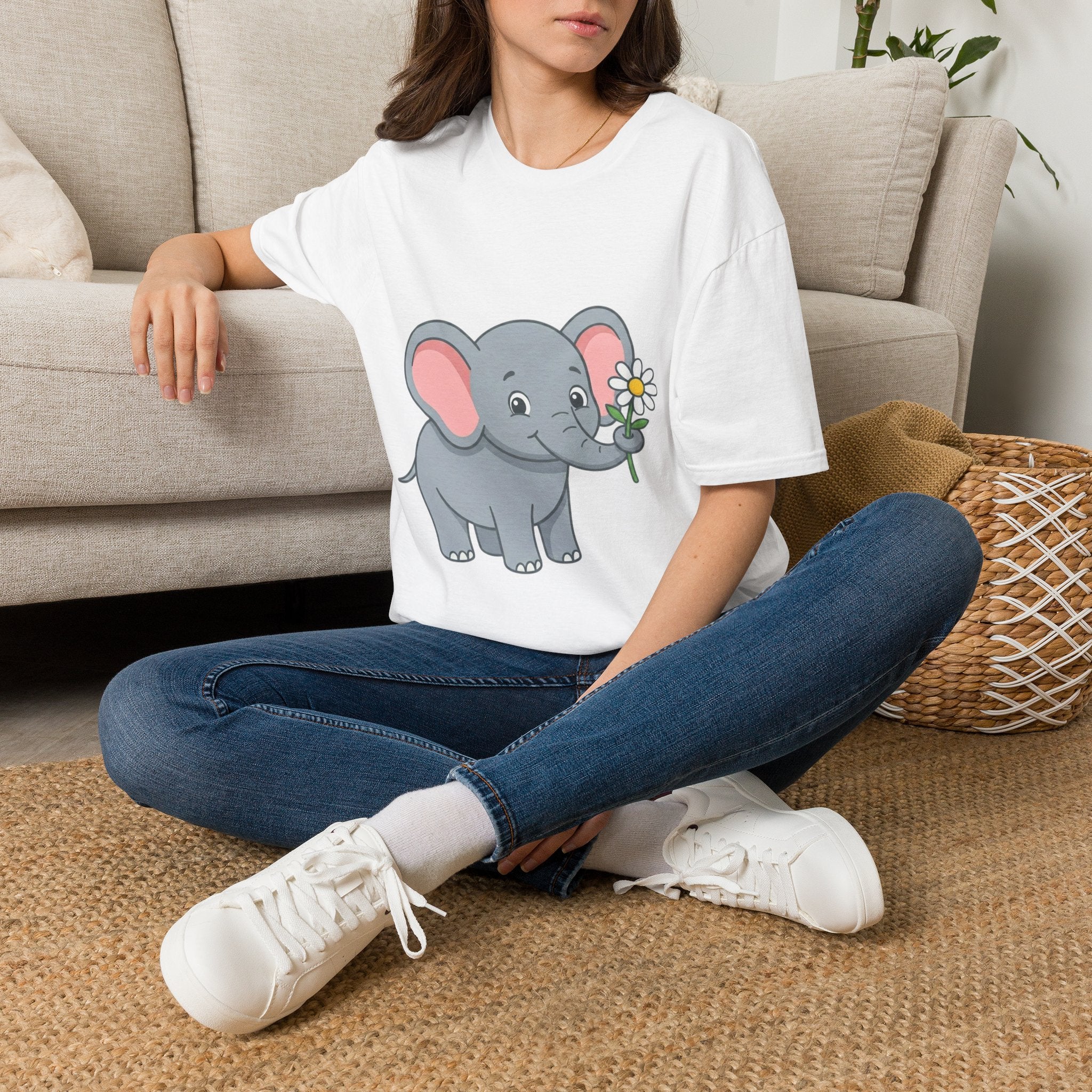 Elephant with Daisy T-Shirt — Cute Baby Elephant Graphic Tee