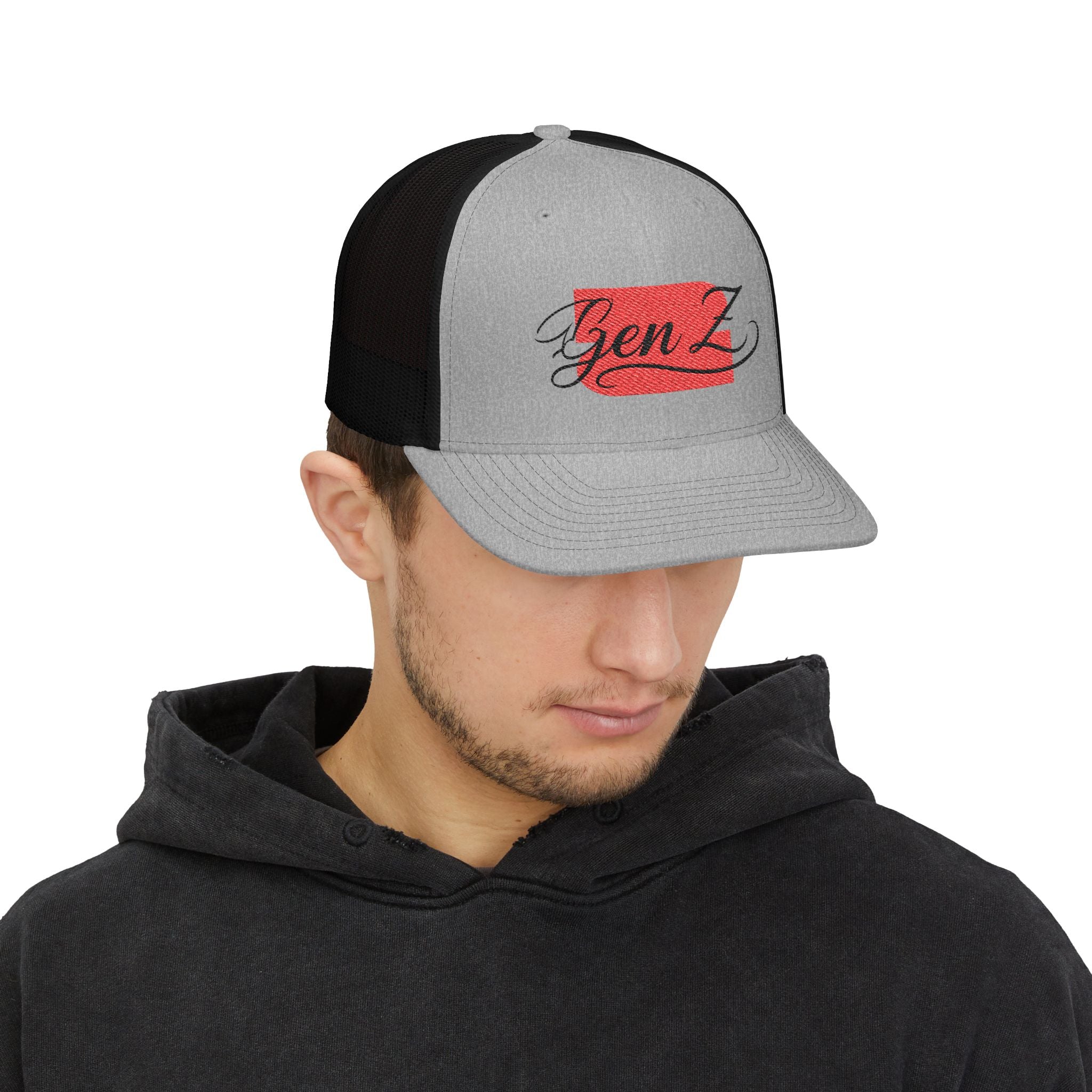 Gen Z Embroidered Trucker Cap – Vintage Script Patch Snapback