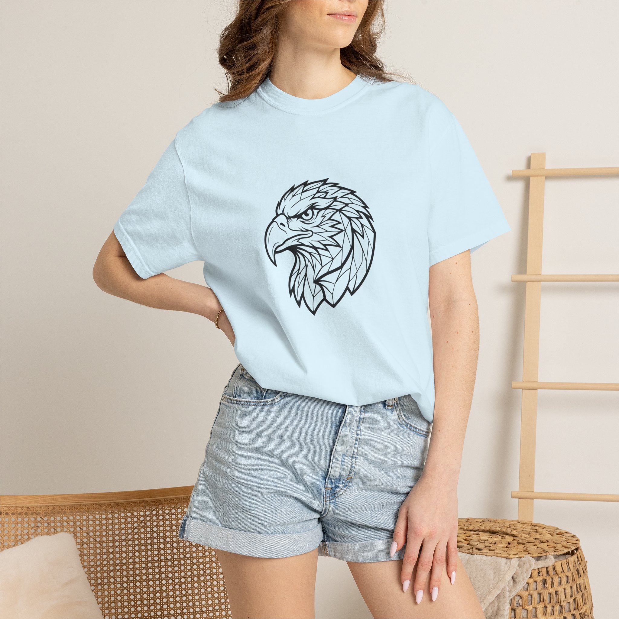 Geometric Eagle Head T-Shirt — Minimalist Line Art Bird Tee