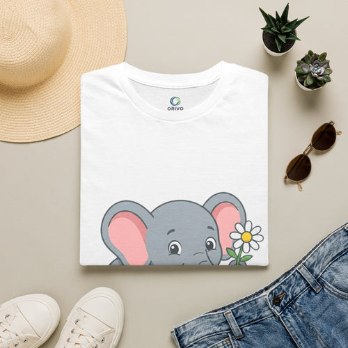 Elephant with Daisy T-Shirt — Cute Baby Elephant Graphic Tee
