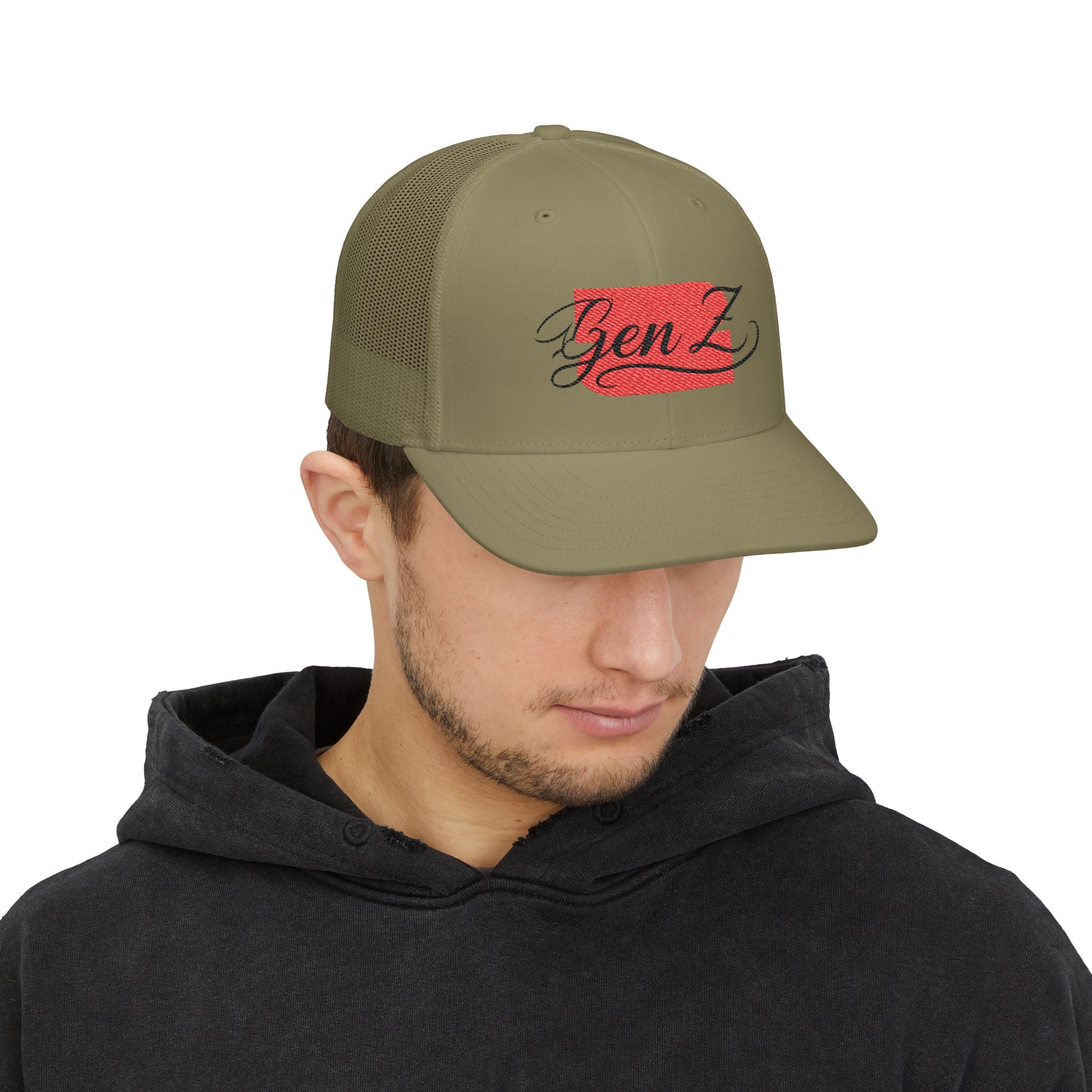 Gen Z Embroidered Trucker Cap – Vintage Script Patch Snapback