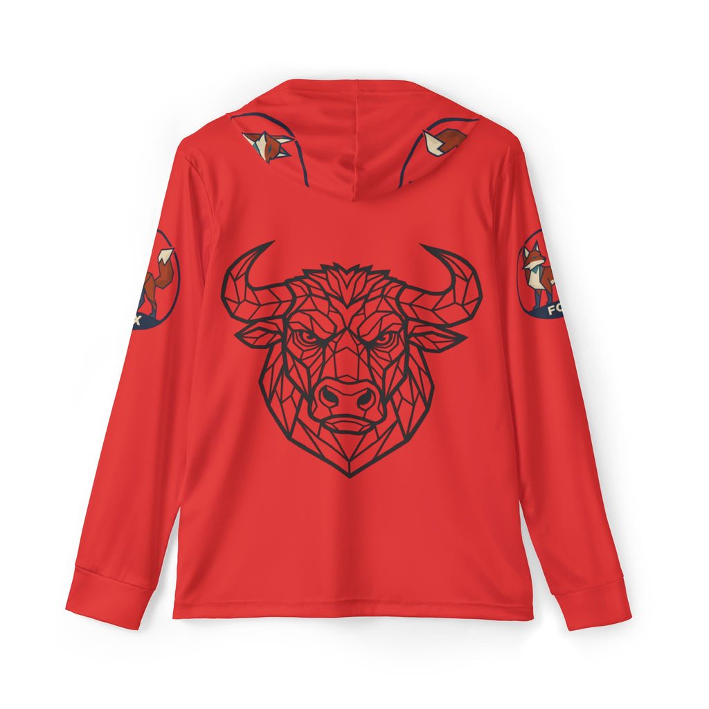 Red Geometric Bull Hoodie — Men's Sports Warmup Pullover