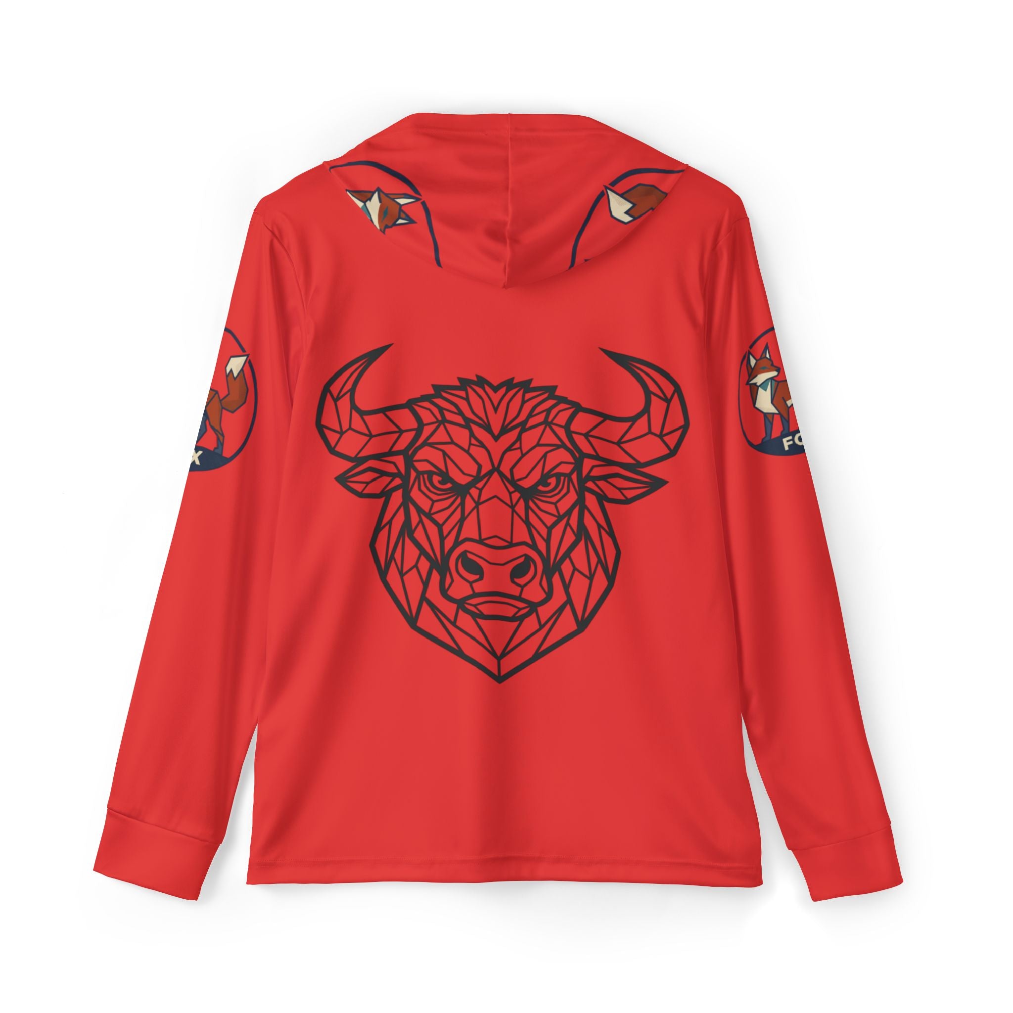 Red Geometric Bull Hoodie — Men's Sports Warmup Pullover