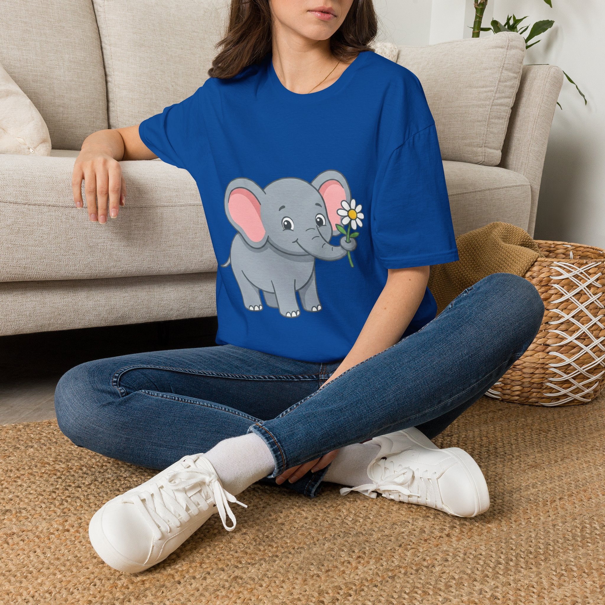 Elephant with Daisy T-Shirt — Cute Baby Elephant Graphic Tee