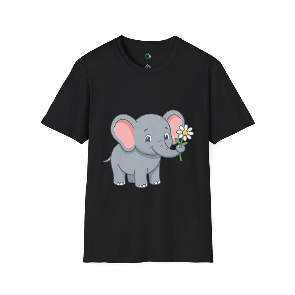 Elephant with Daisy T-Shirt — Cute Baby Elephant Graphic Tee