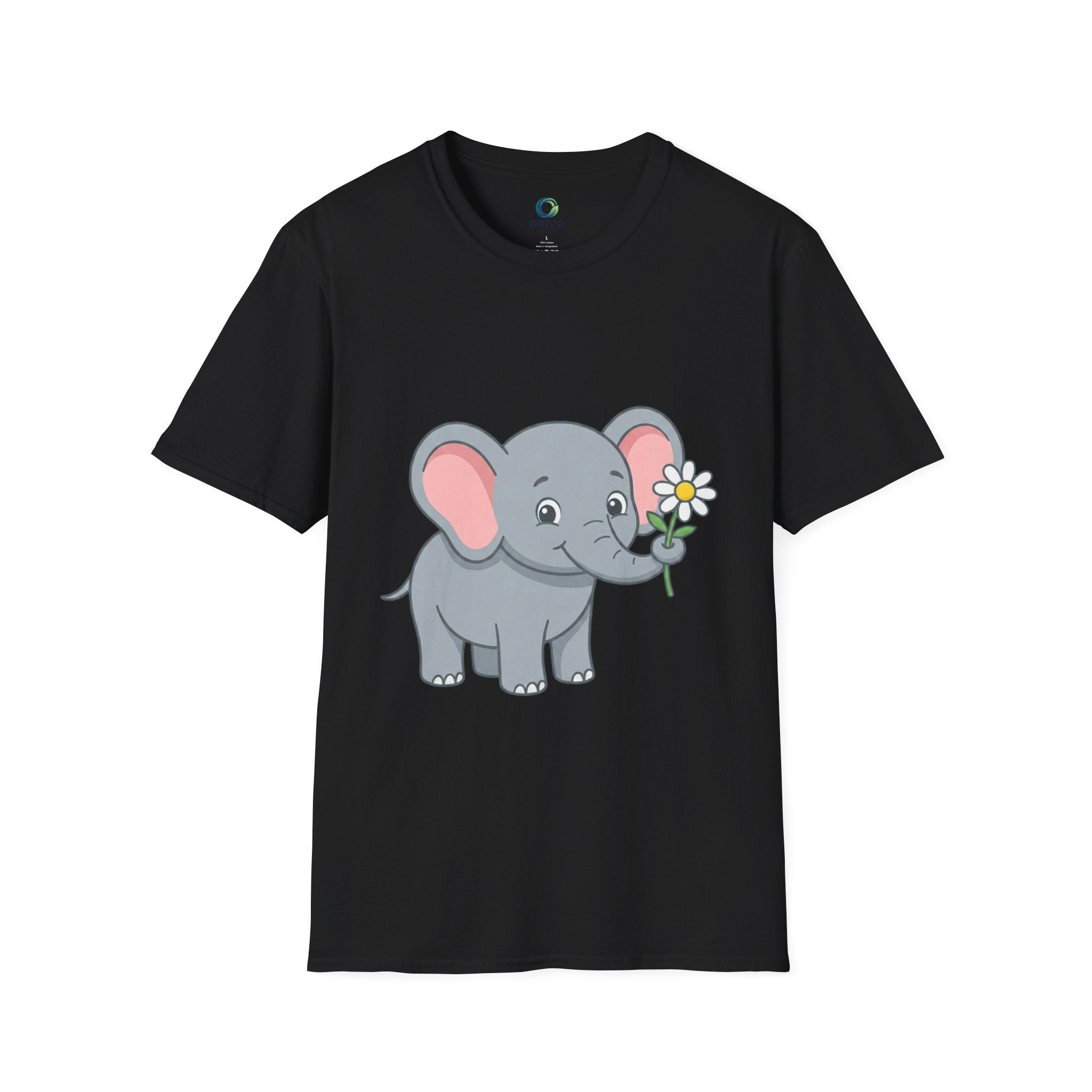 Elephant with Daisy T-Shirt — Cute Baby Elephant Graphic Tee