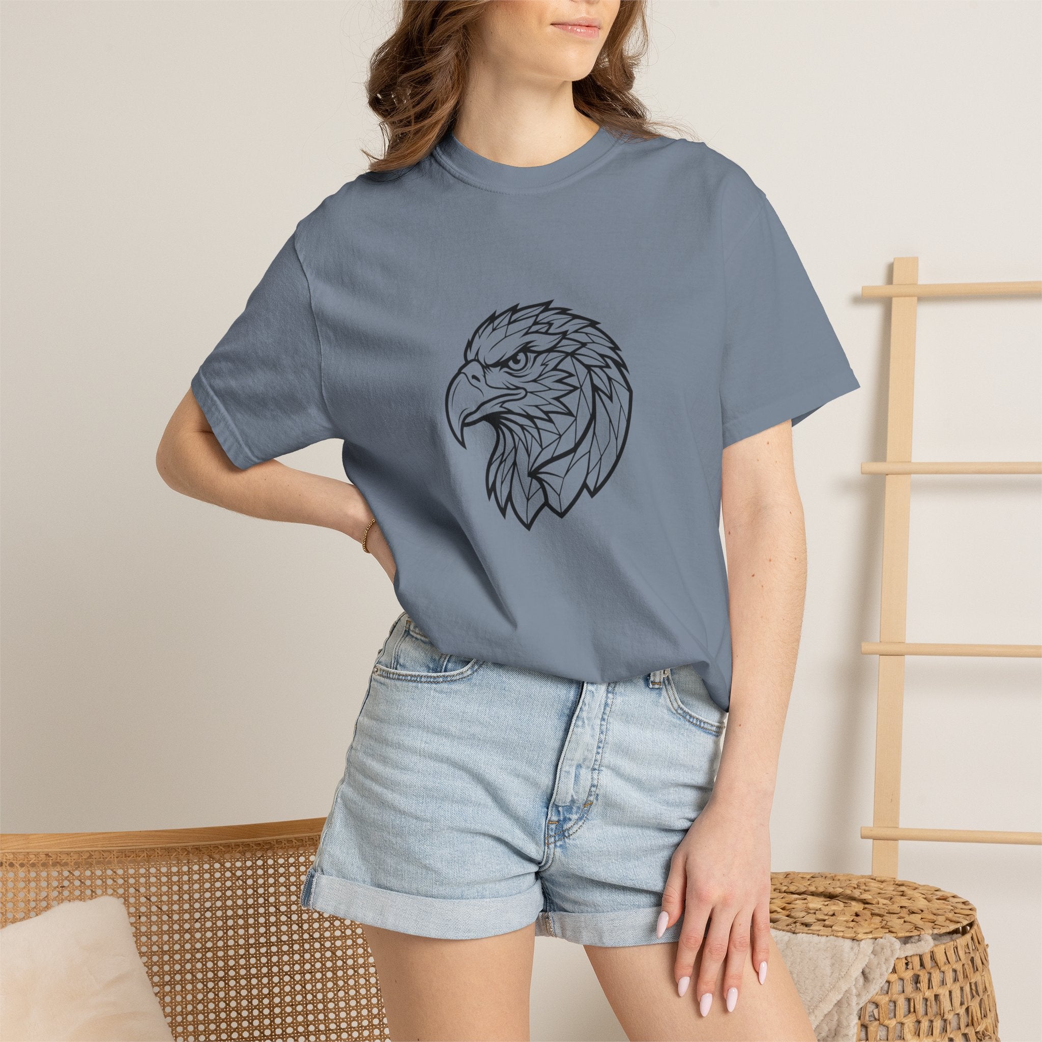 Geometric Eagle Head T-Shirt — Minimalist Line Art Bird Tee