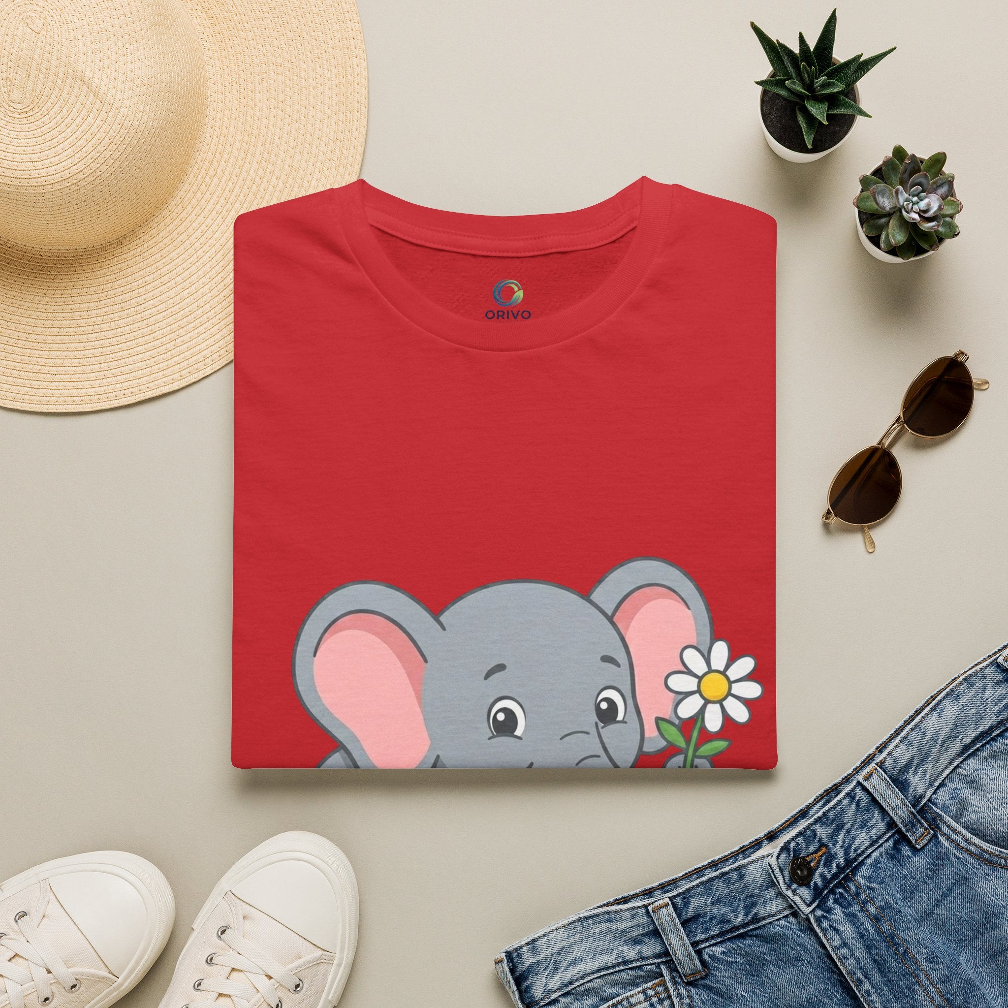 Elephant with Daisy T-Shirt — Cute Baby Elephant Graphic Tee