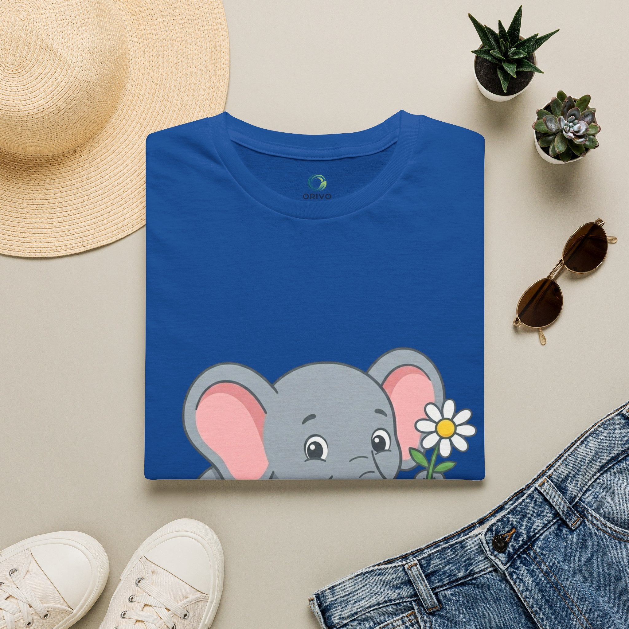 Elephant with Daisy T-Shirt — Cute Baby Elephant Graphic Tee