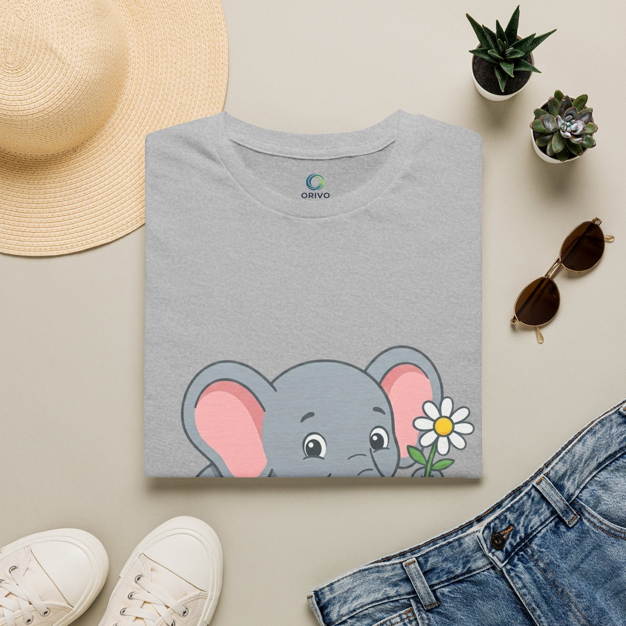 Elephant with Daisy T-Shirt — Cute Baby Elephant Graphic Tee
