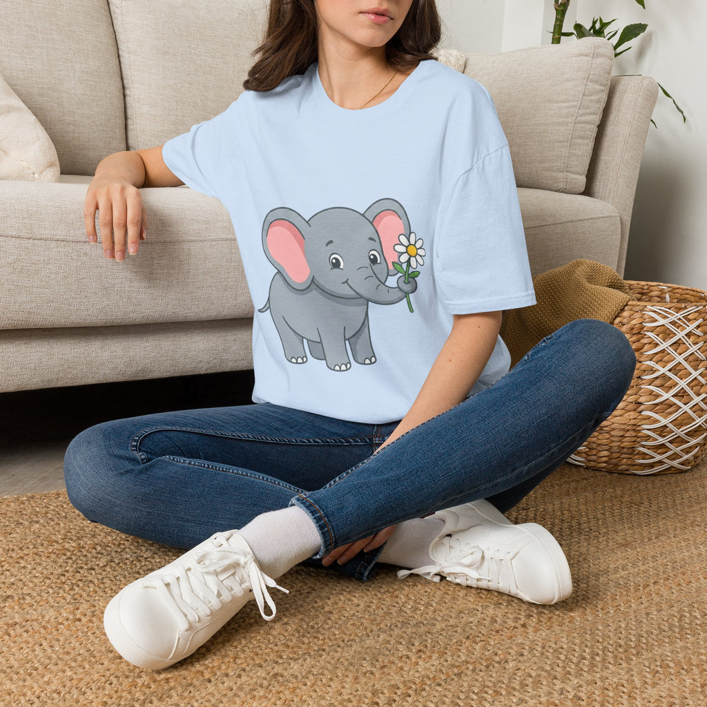 Elephant with Daisy T-Shirt — Cute Baby Elephant Graphic Tee