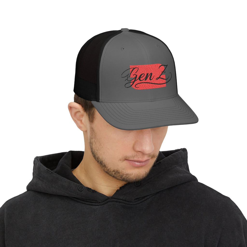 Gen Z Embroidered Trucker Cap – Vintage Script Patch Snapback