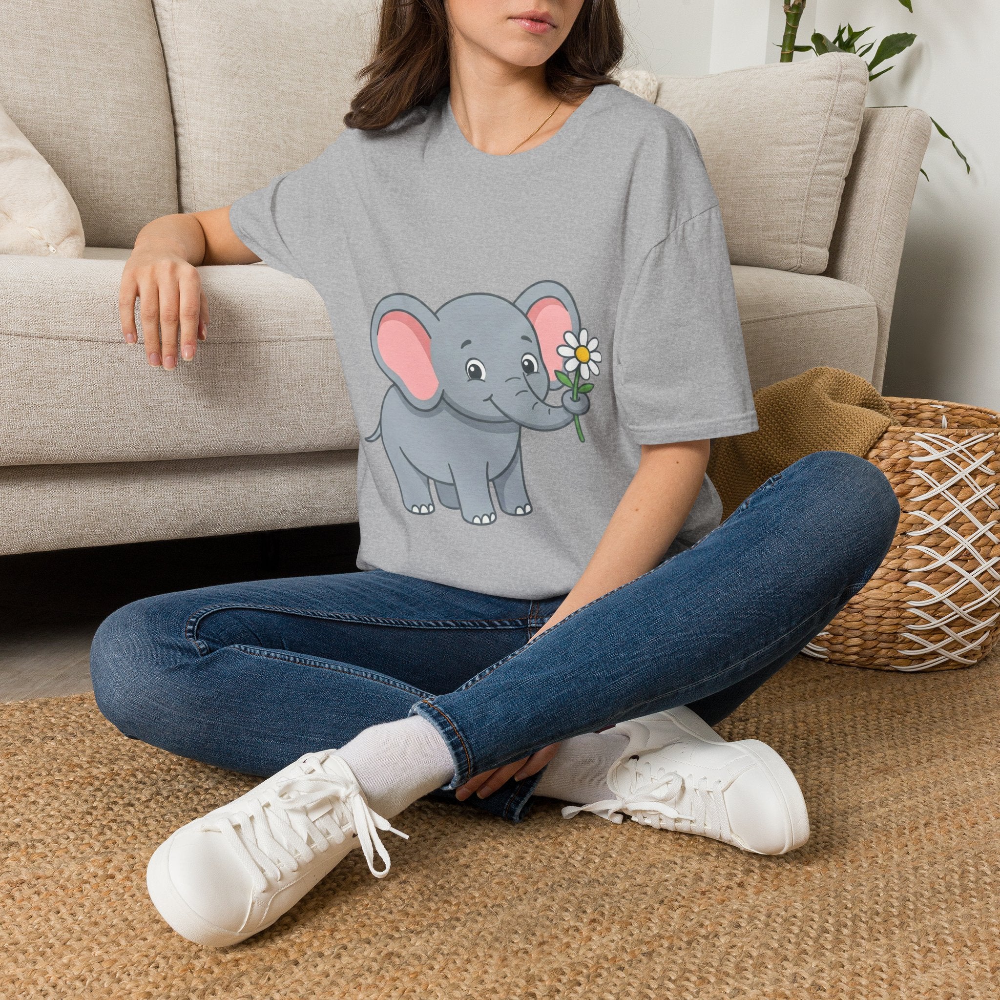 Elephant with Daisy T-Shirt — Cute Baby Elephant Graphic Tee
