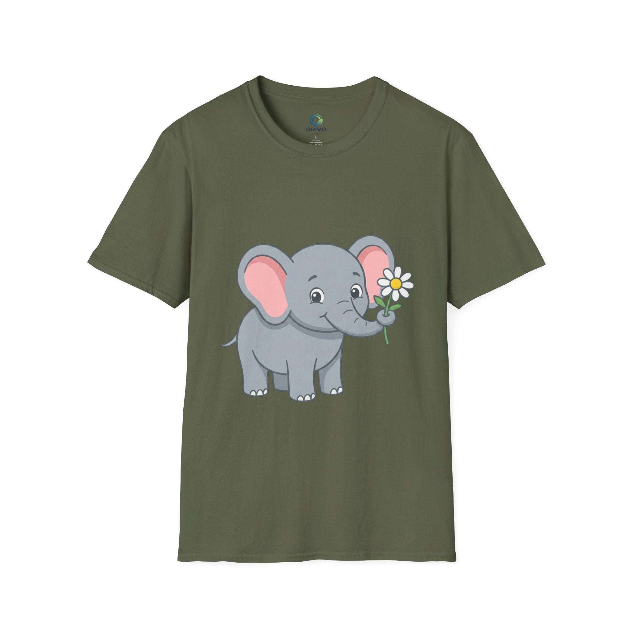 Elephant with Daisy T-Shirt — Cute Baby Elephant Graphic Tee