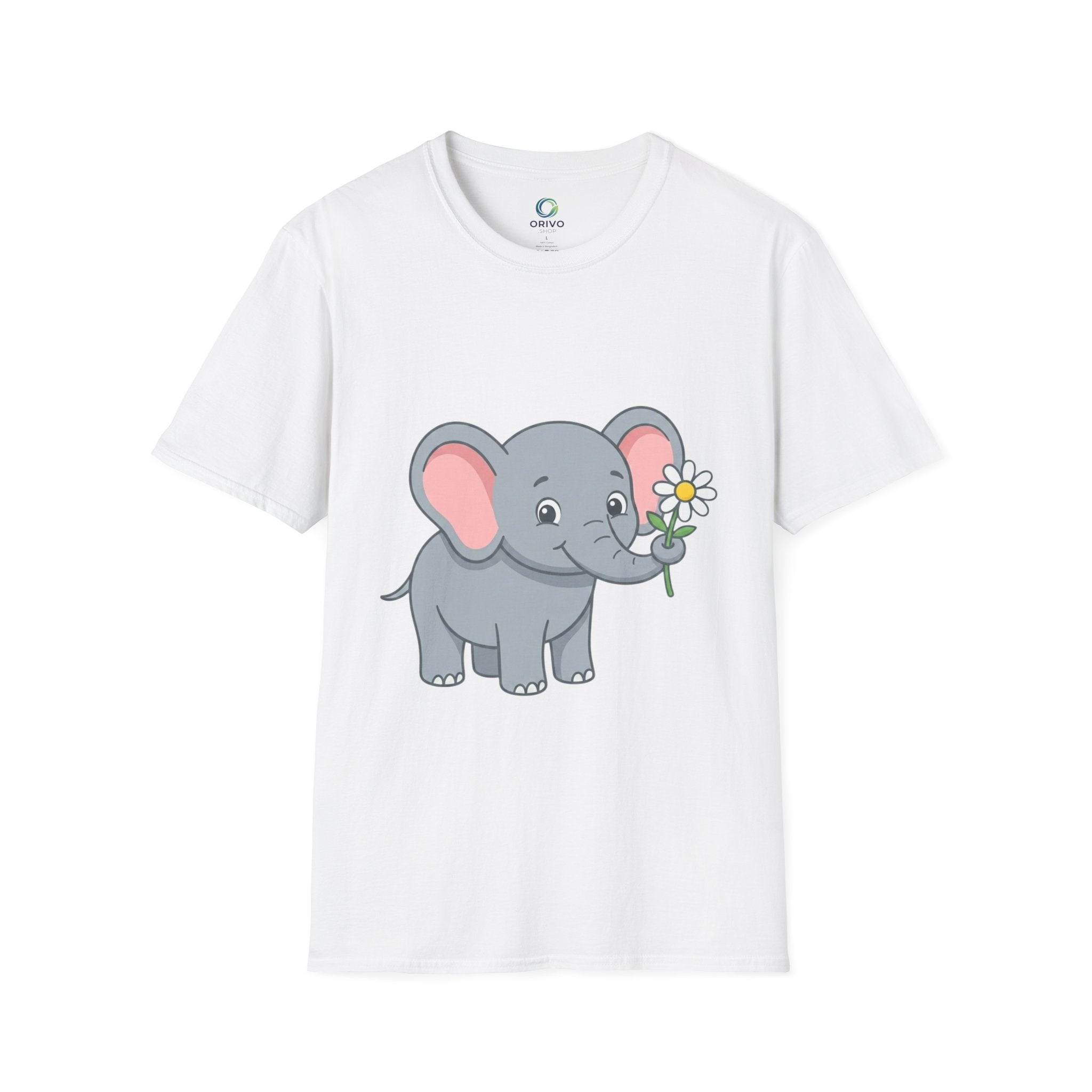 Elephant with Daisy T-Shirt — Cute Baby Elephant Graphic Tee