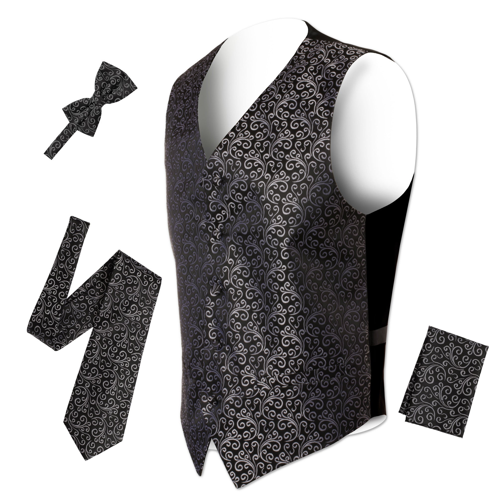 Ferrecci Mens PV50-1 Black Silver with Black Back Vest Set